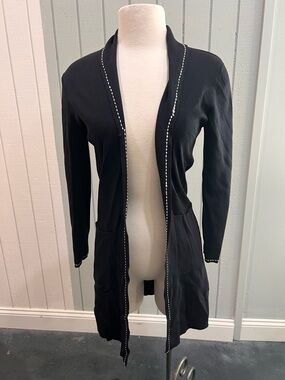 Black Long Open-Front Women's Cardigan Sweater